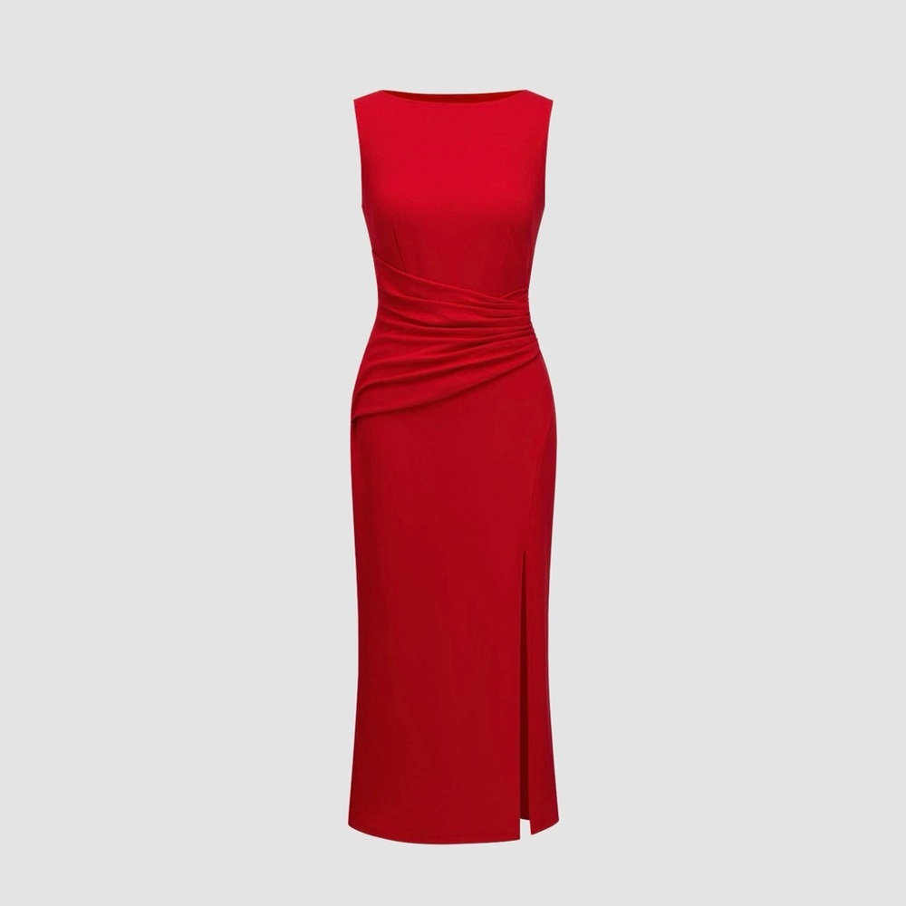 Red Ruched Dress - Picture 1 of 3